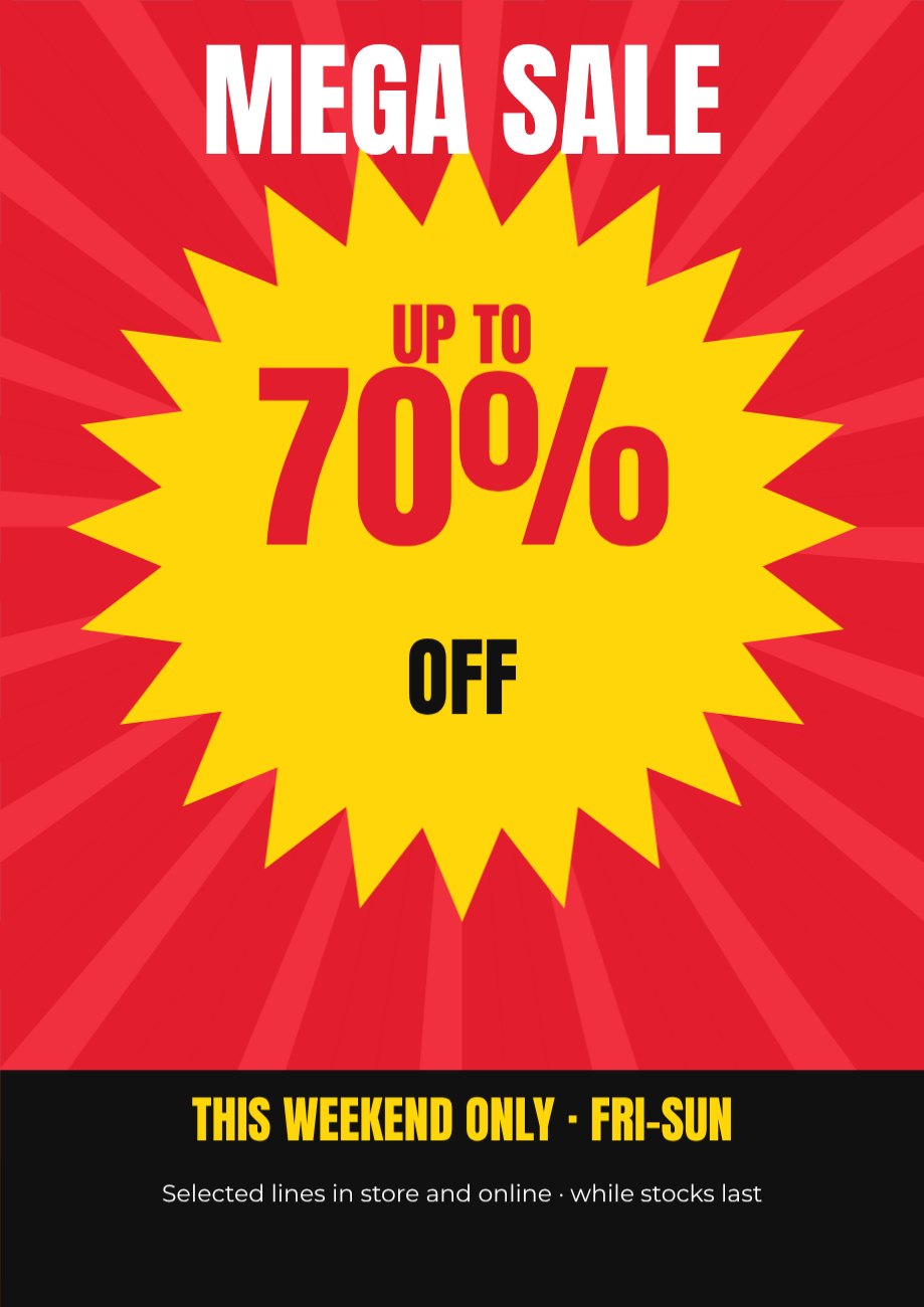 Mega Sale Burst Poster — editable marketing template