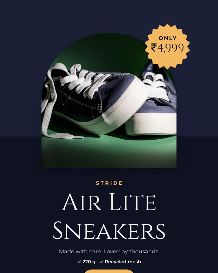 Midnight Air Lite Sneakers Product Ad — editable marketing template