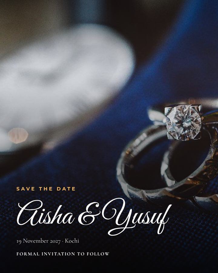 Midnight Aisha and Yusuf Save the Date — editable wedding template