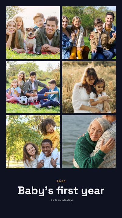Midnight Baby's first year 6 Photo Collage template
