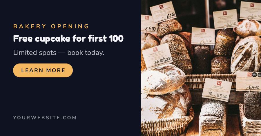 Midnight Bakery Opening Facebook Post — editable social media template