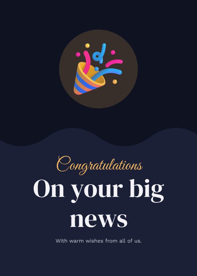 Midnight Congratulations on your big news Card V — editable cards template