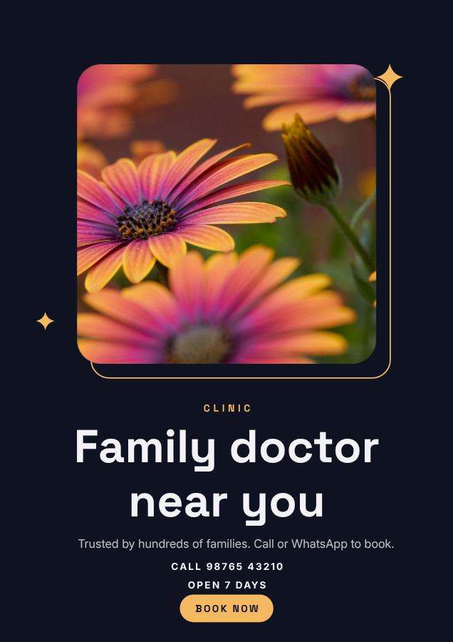 Midnight Family doctor near you Clinic Flyer Info — editable business template