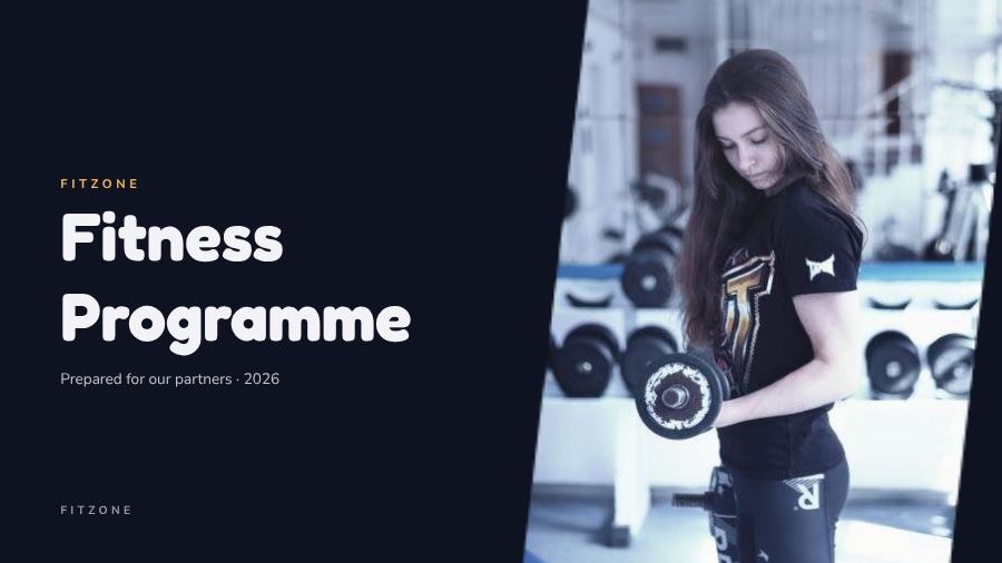 Midnight Fitness Programme Presentation Bright — editable business template