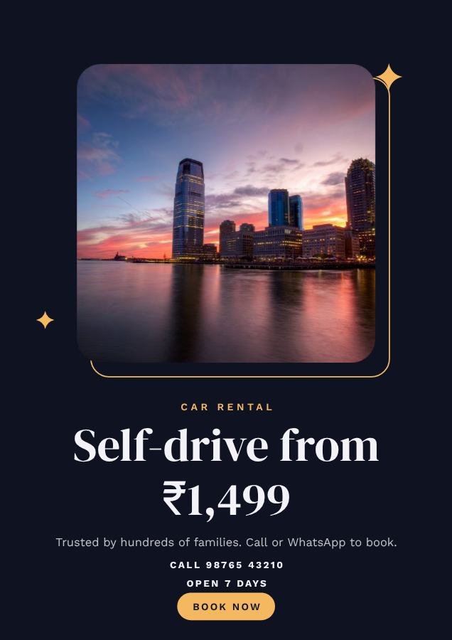Midnight Frame Self-drive from ₹1,499 Car rental Flyer Info — editable business template