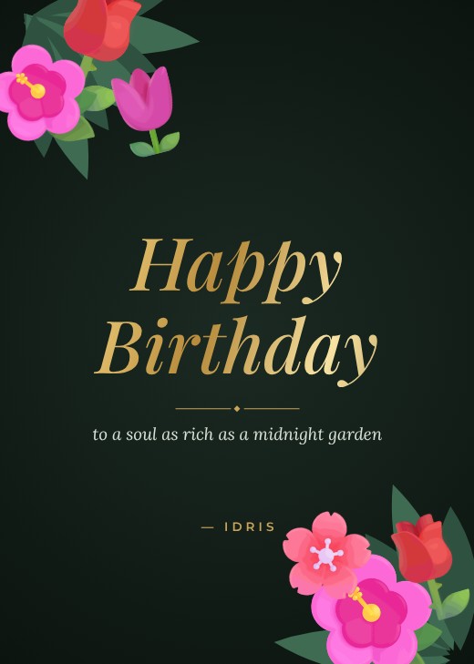 Midnight Garden Dark Floral Card — free greeting card template