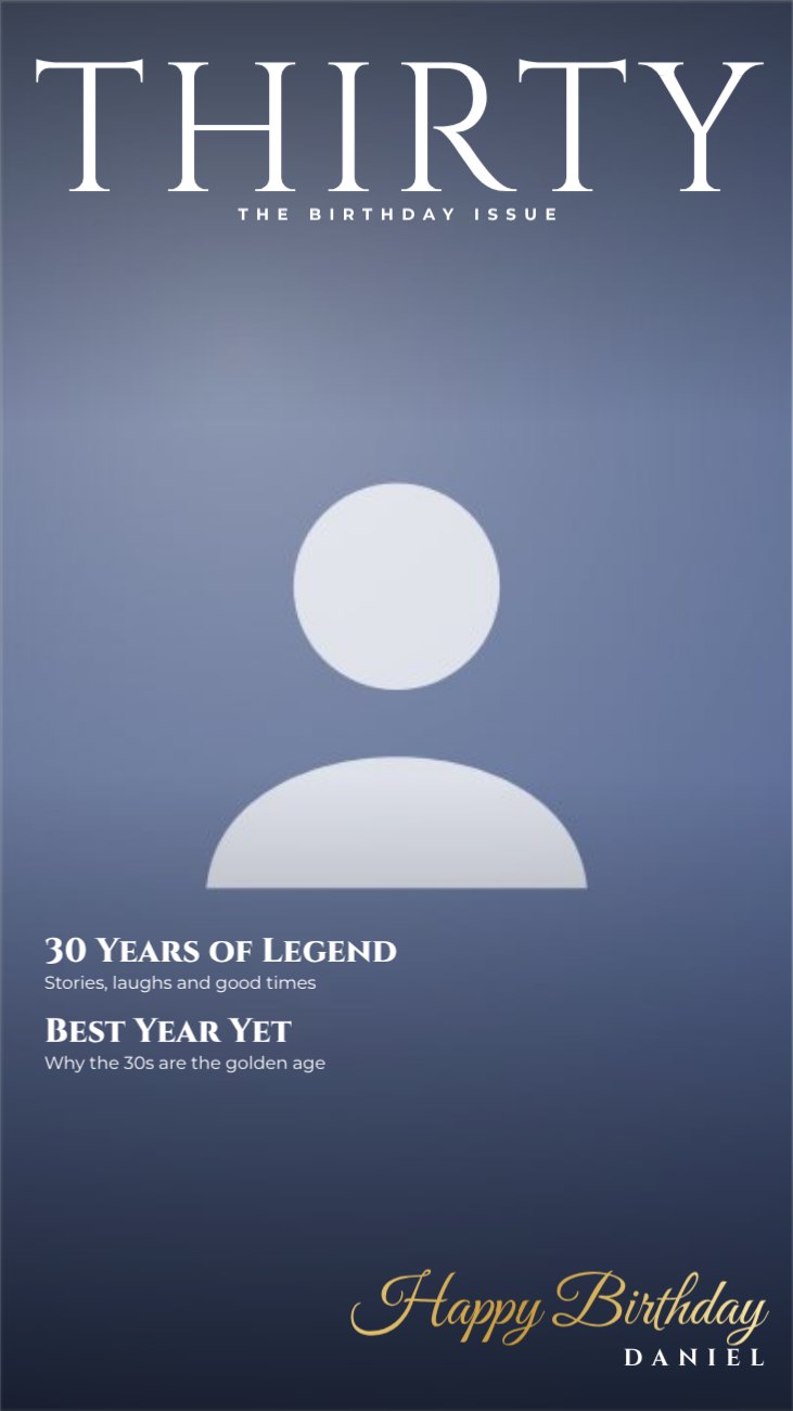 Midnight Gold Magazine Cover Story — editable birthday template