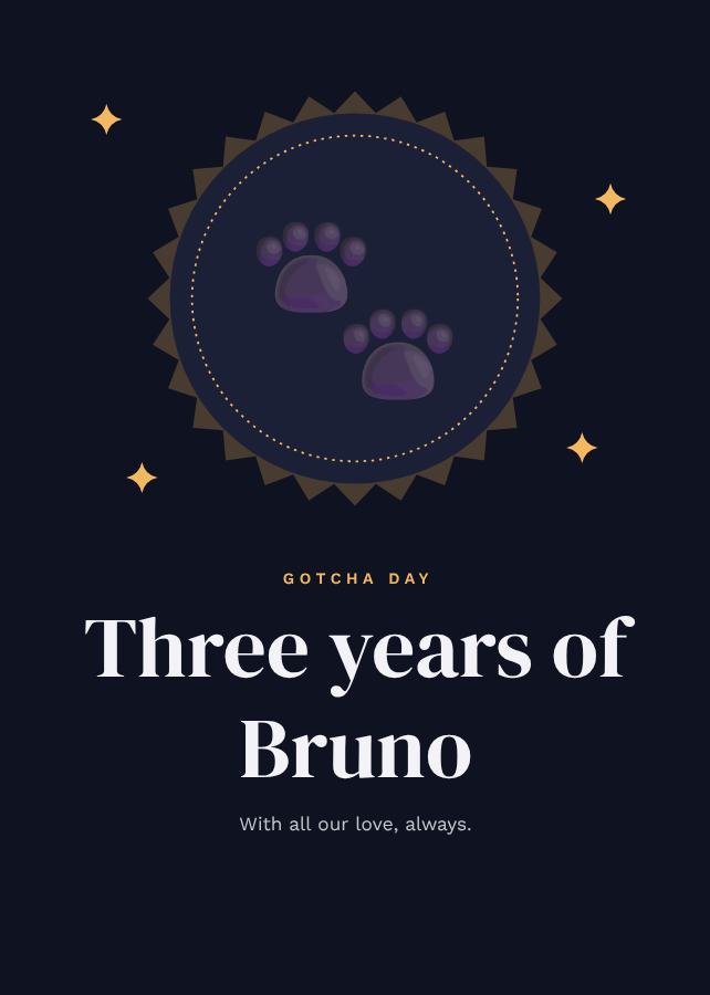 Midnight Gotcha day Three years of Bruno Note — editable love & family template