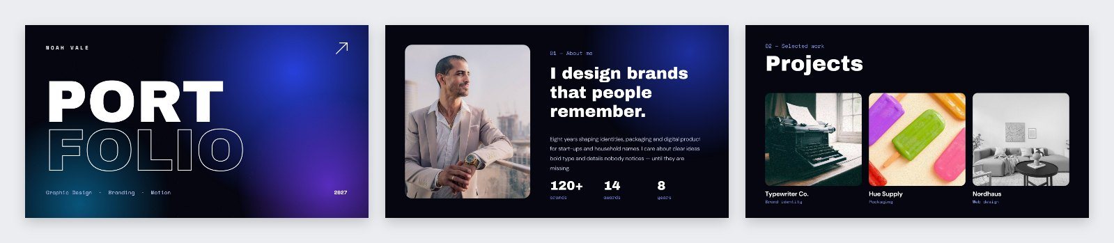 Midnight Gradient Design Portfolio Deck — editable business template