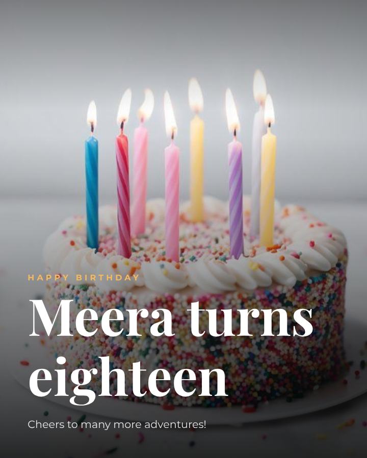 Midnight Happy Eighteen Meera Birthday Post — editable birthday template
