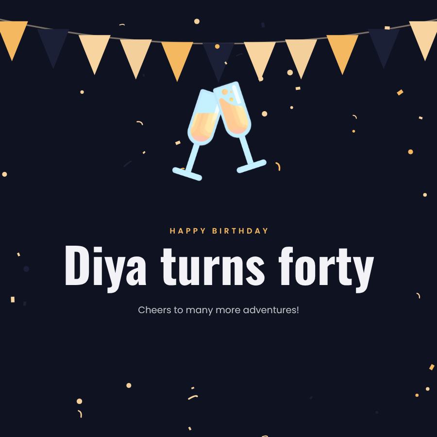 Midnight Happy Forty Diya Birthday Post — editable birthday template