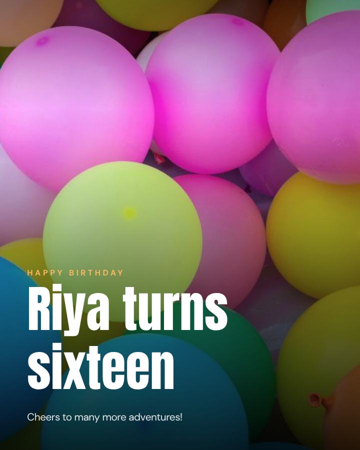 Midnight Happy Sixteen Riya Birthday Post — editable birthday template