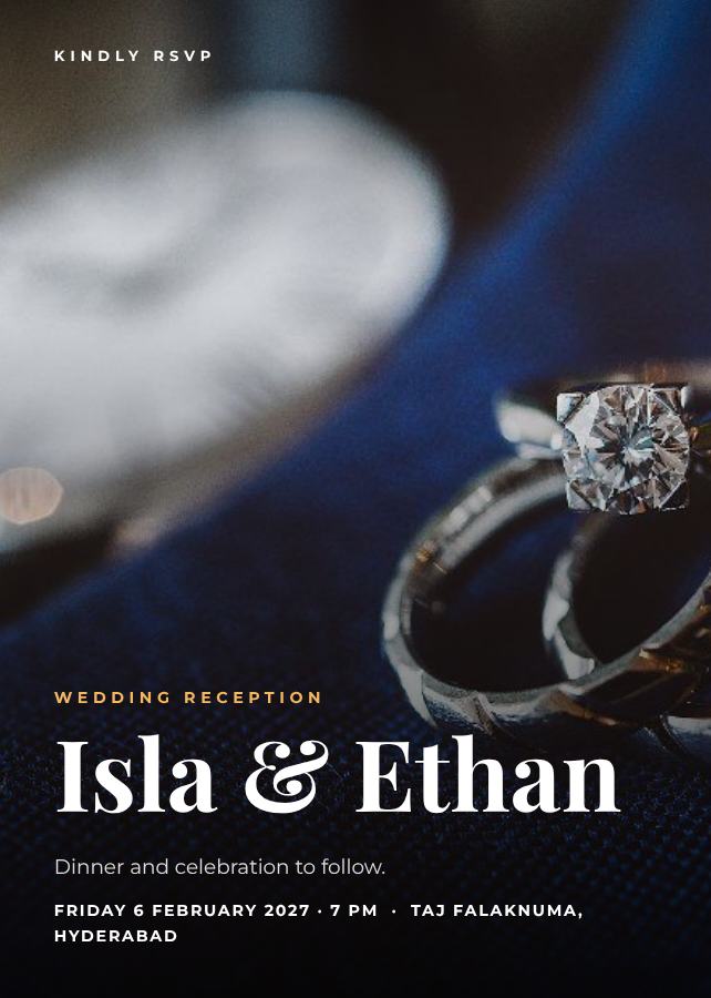 Midnight Isla and Ethan Reception Invite — editable wedding template