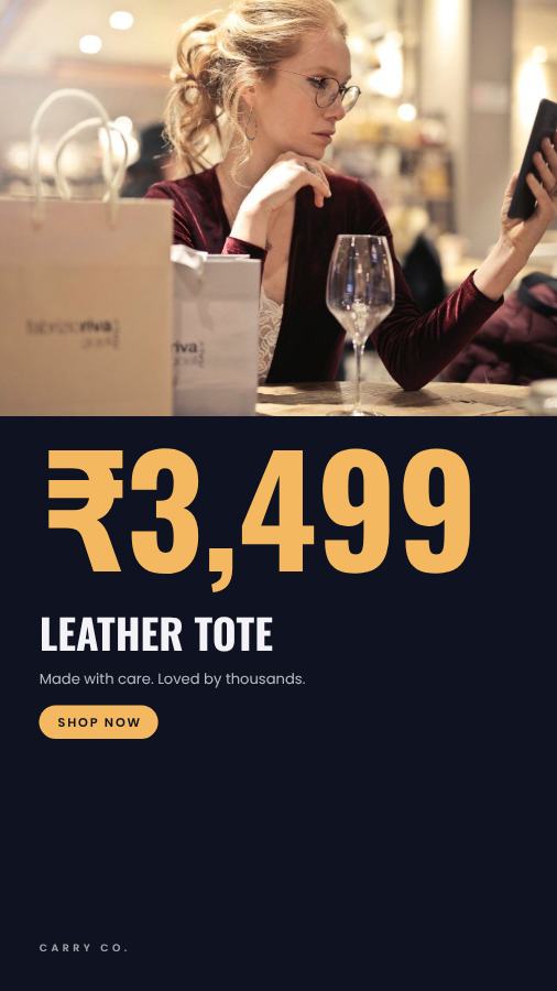 Midnight Leather Tote Product Ad — editable marketing template