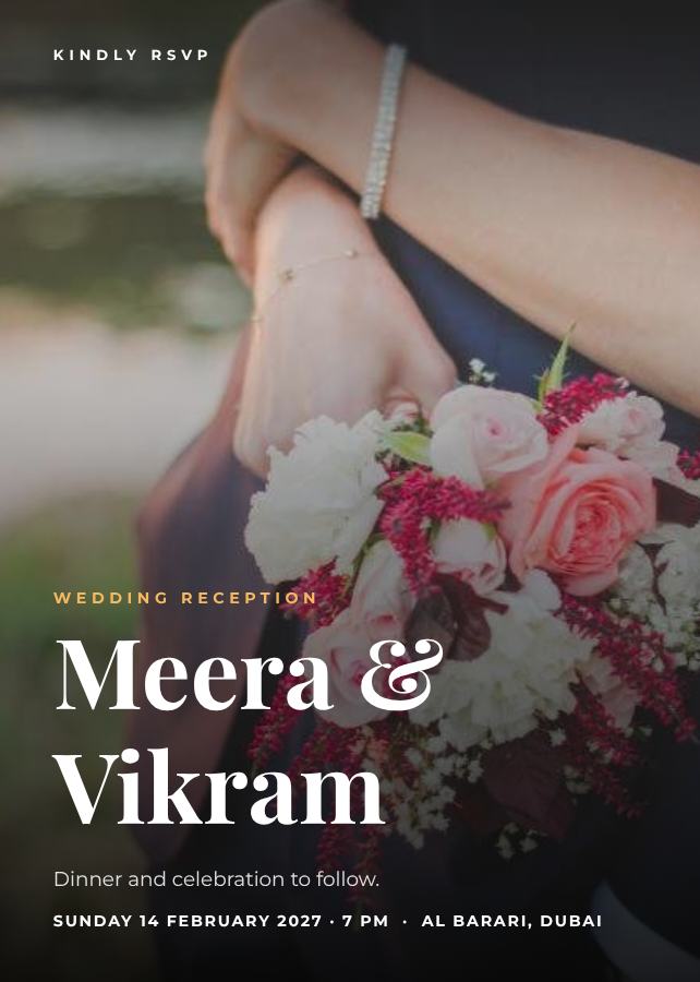 Midnight Meera and Vikram Reception Invite — editable wedding template