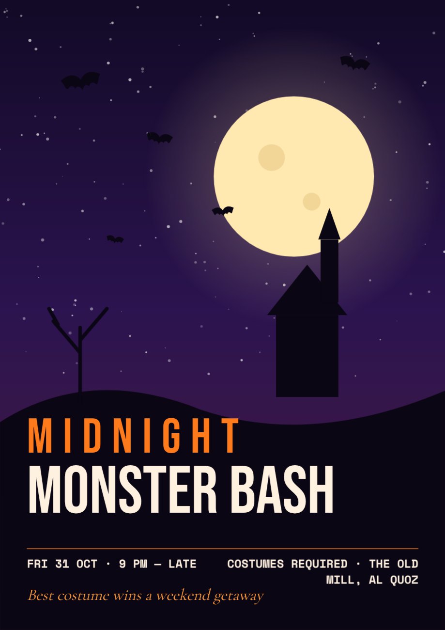 Midnight Monster Bash Halloween Poster — editable festivals template