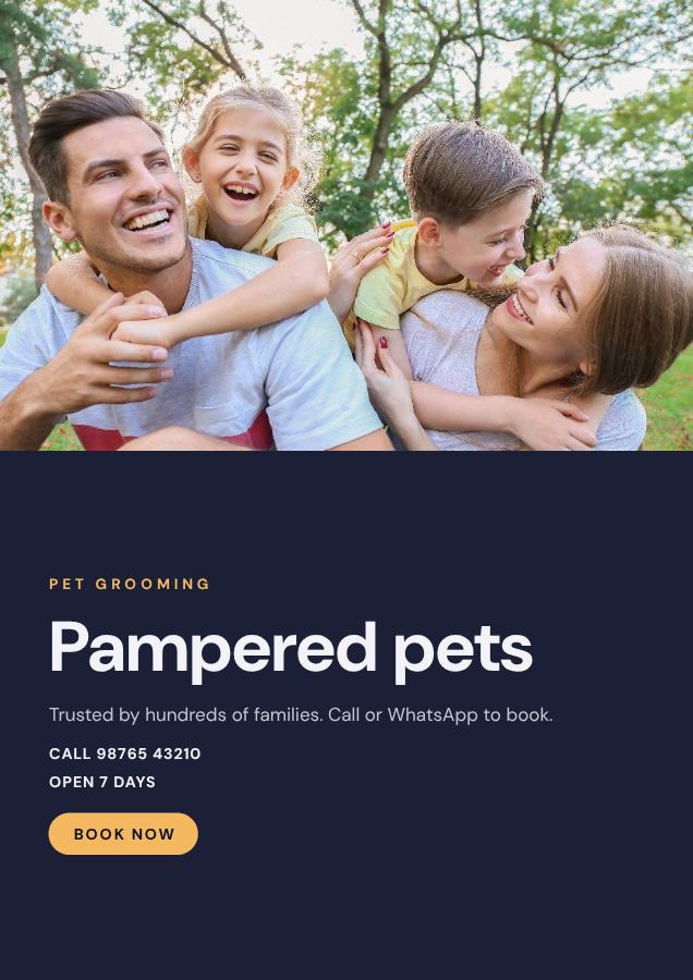 Midnight Pampered pets Pet grooming Flyer Simple — editable business template