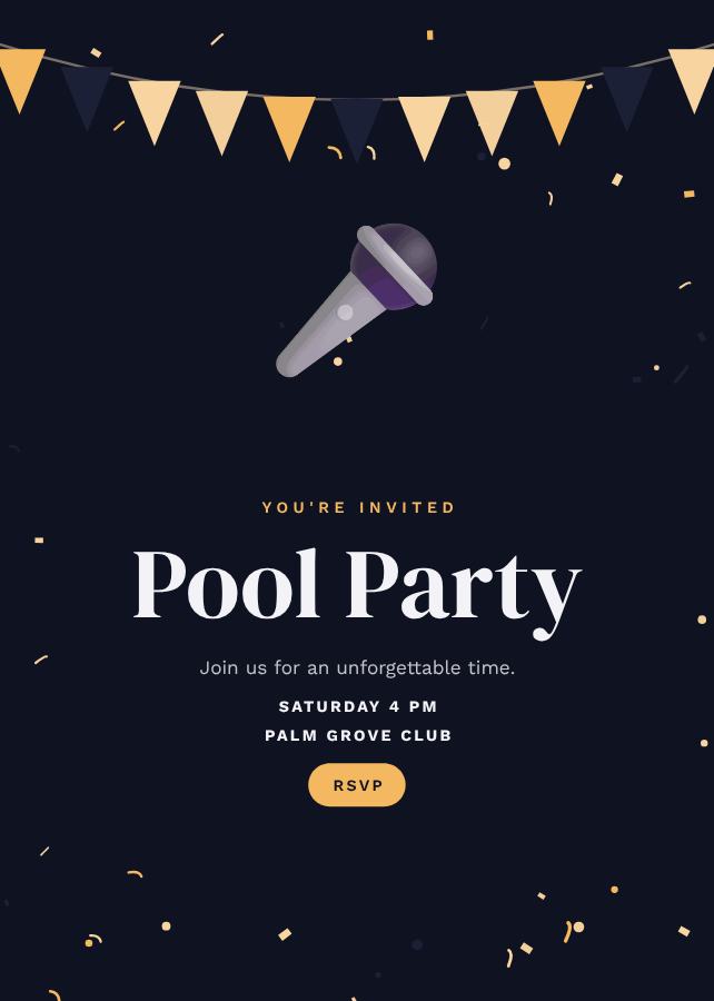 Midnight Pool Party Card — editable events template