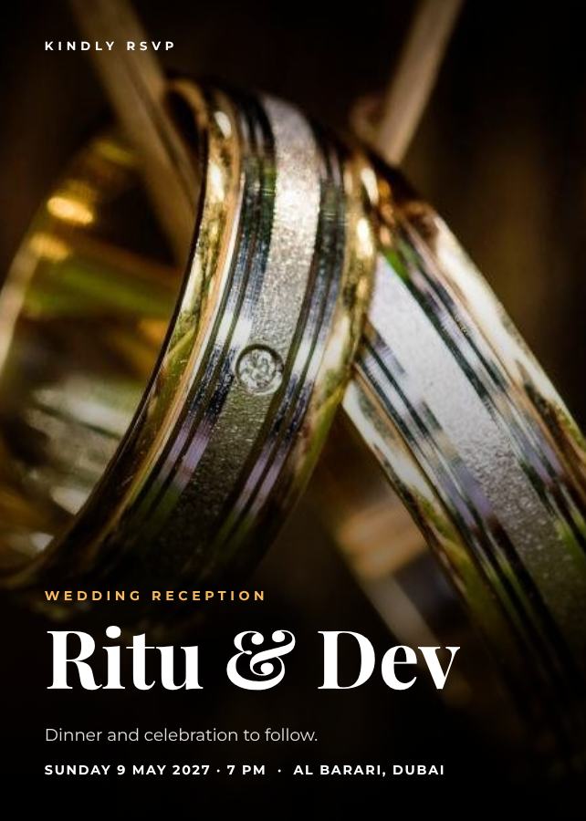 Midnight Ritu and Dev Reception Invite — editable wedding template