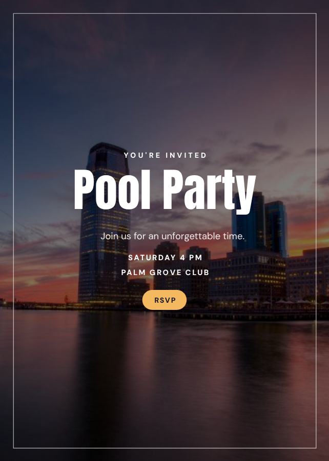 Midnight Spotlight Pool Party Card — editable events template