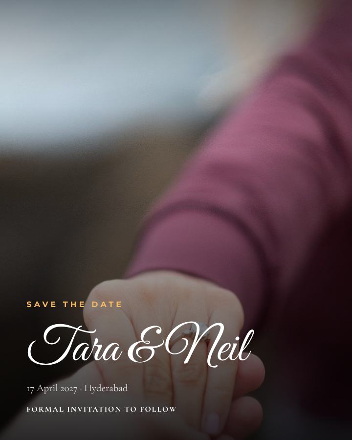 Midnight Tara and Neil Save the Date — editable wedding template