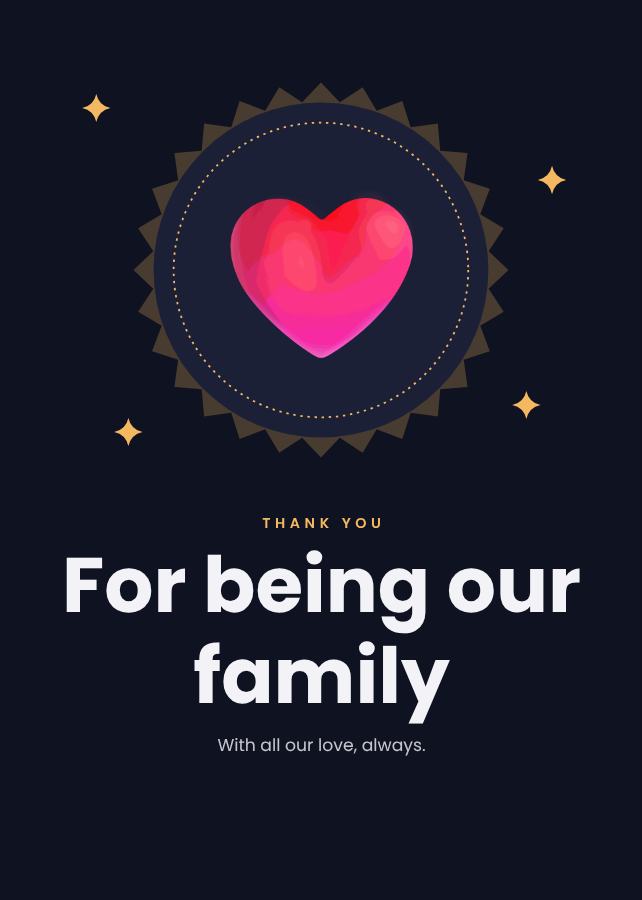 Midnight Thank you For being our family Keepsake — editable love & family template