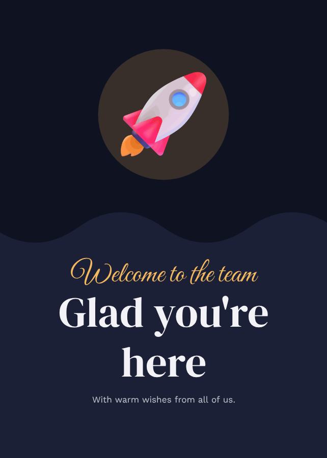 Midnight Welcome to the team glad you're here Card III — editable cards template