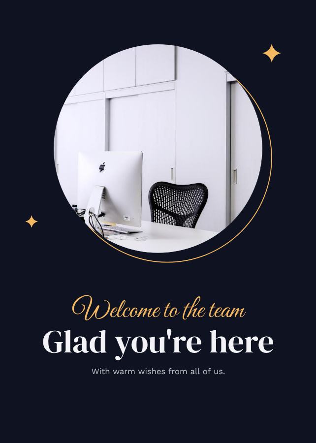 Midnight Welcome to the team glad you're here Card IV — editable cards template