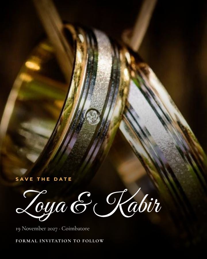 Midnight Zoya and Kabir Save the Date — editable wedding template