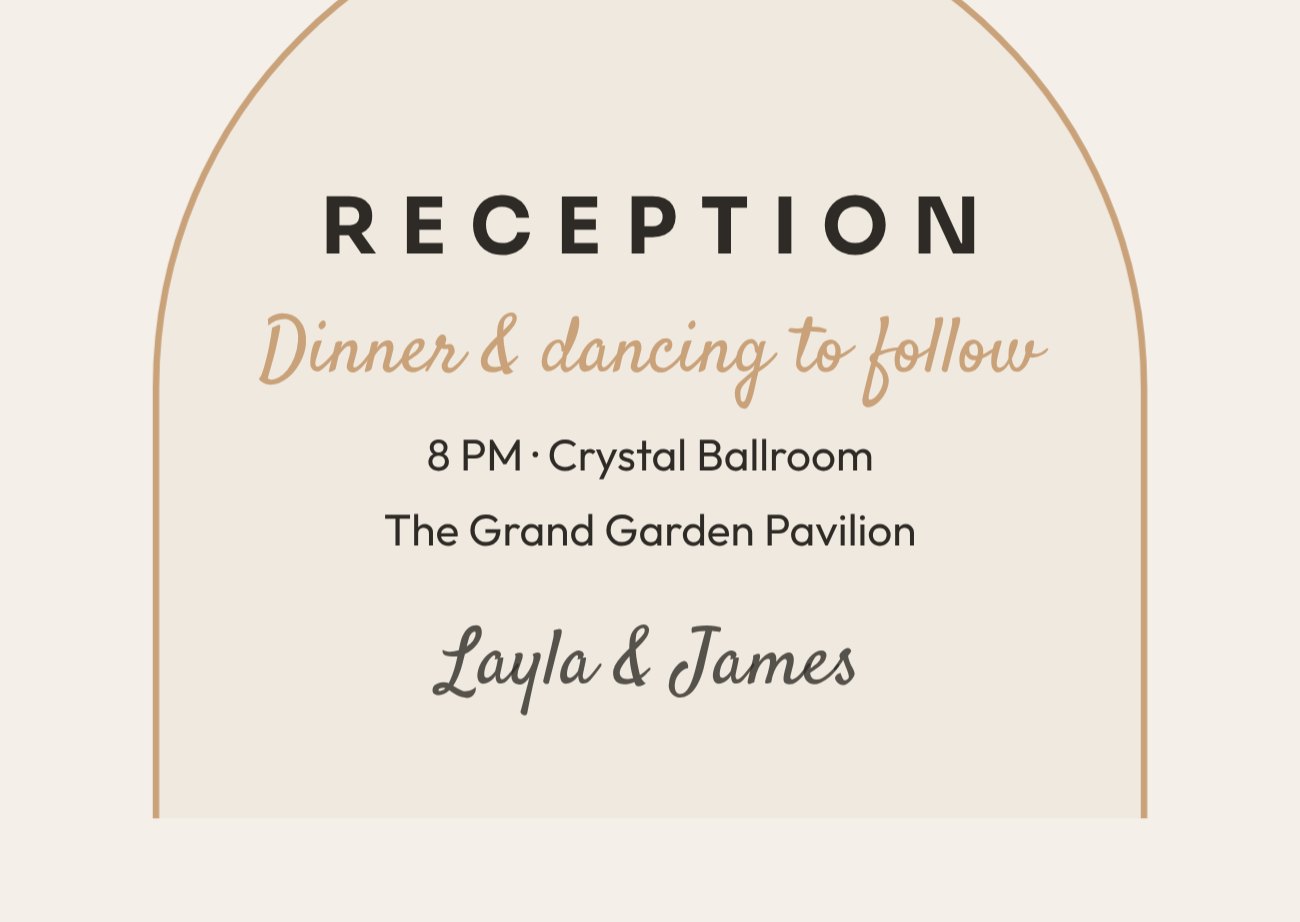 Minimal Arch Reception Card — editable wedding template