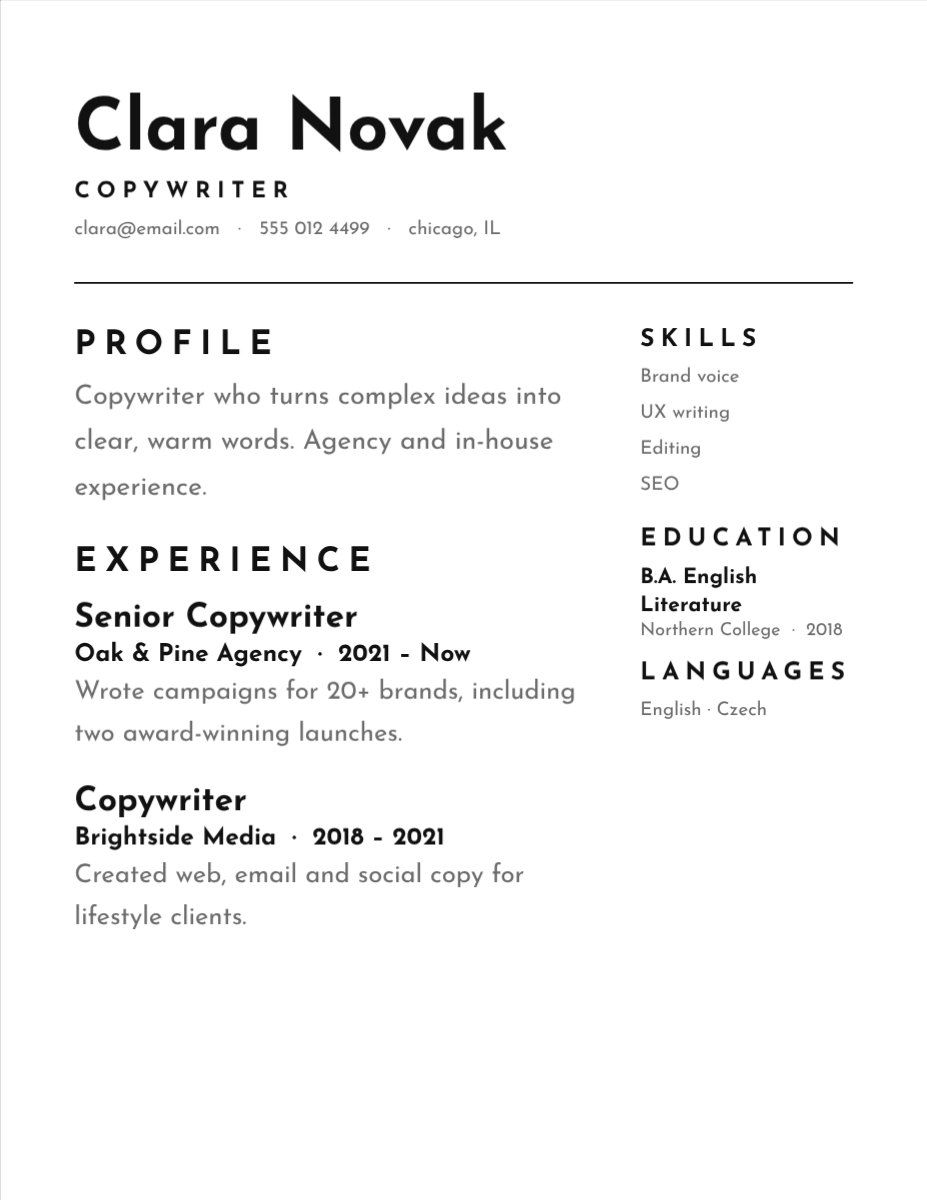 Minimal Black Resume — editable resume template