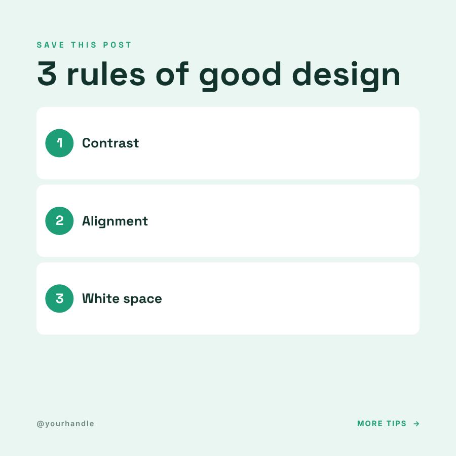 Mint 3 rules of good design Tips Post — editable social media template