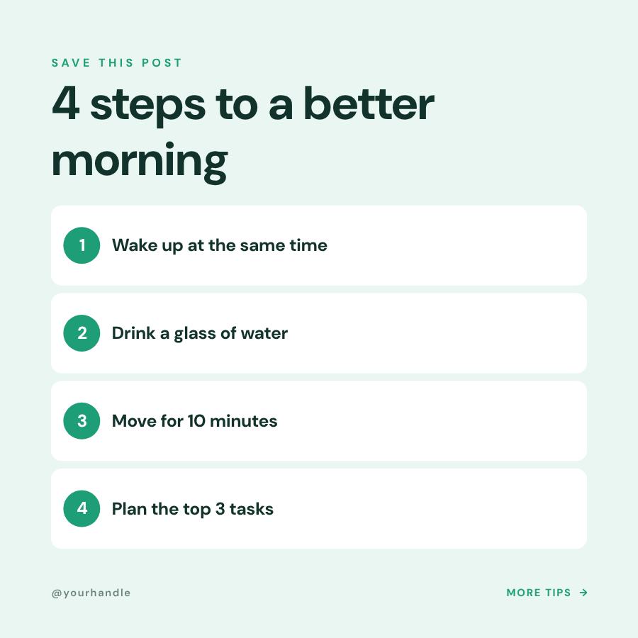 Mint 4 steps to a better morning Tips Post — editable social media template