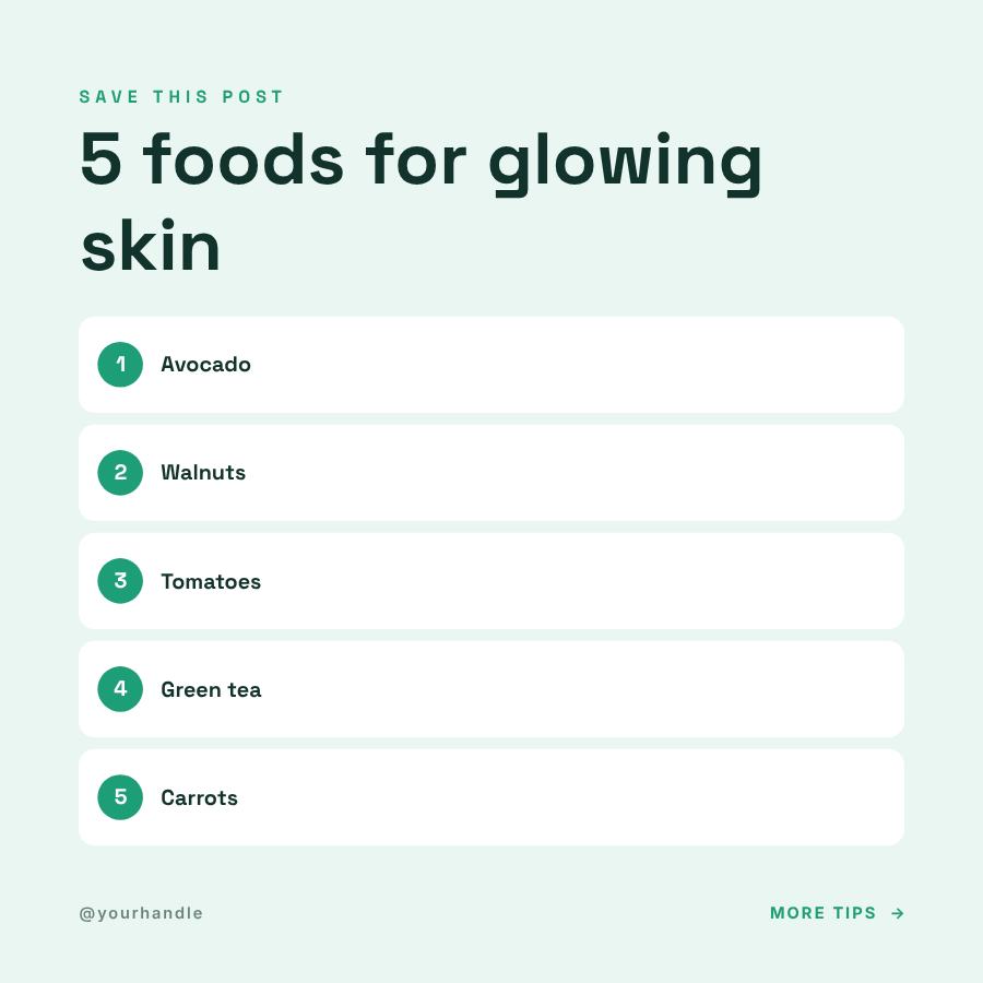 Mint 5 foods for glowing skin Tips Post — editable social media template