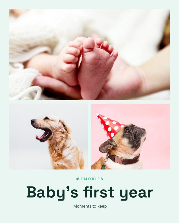 Mint Baby's first year 3 Photo Collage — editable photo collage template