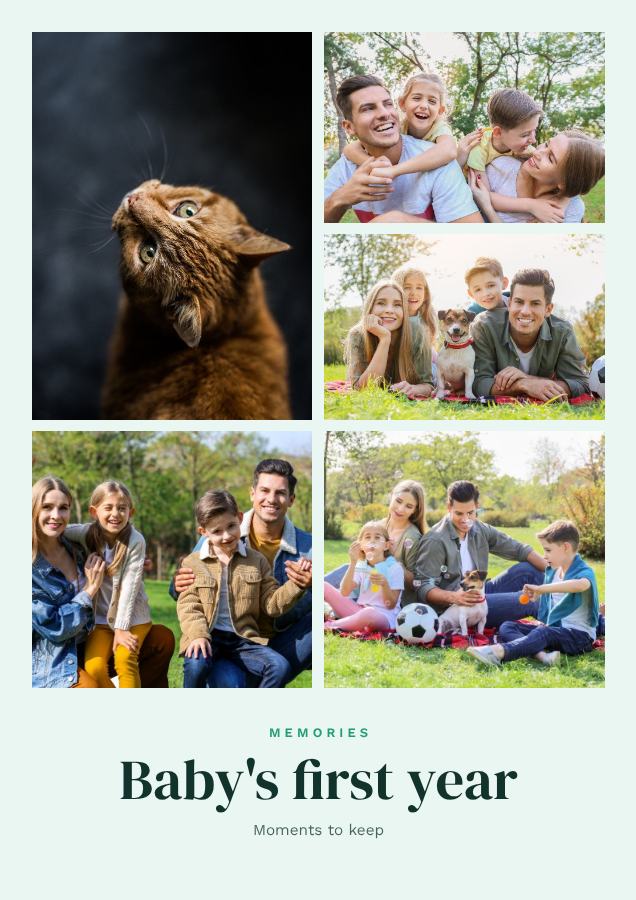 Mint Baby's first year 5 Photo Collage — editable photo collage template