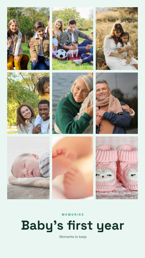 Mint Baby's first year 9 Photo Collage — editable photo collage template