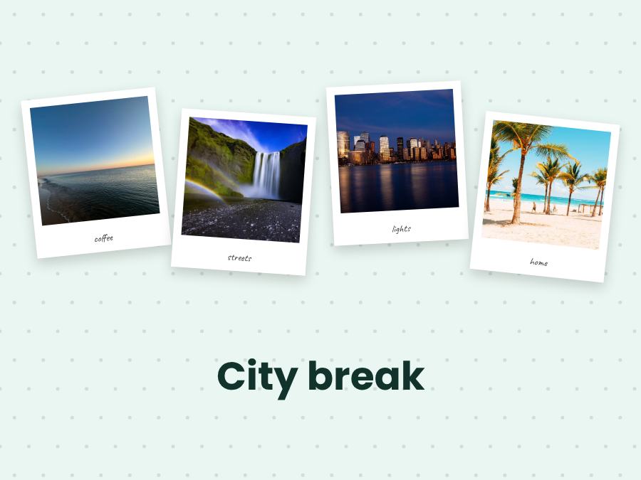 Mint City break 4 Polaroid Album Page — editable photo collage template