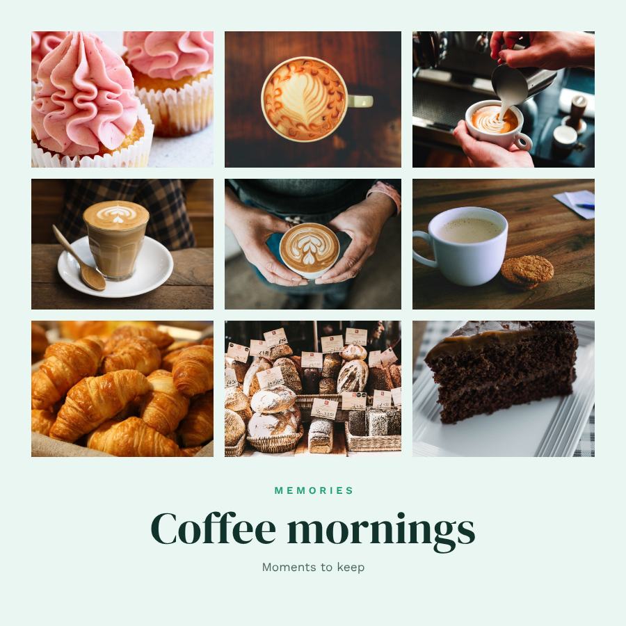 Mint Coffee mornings 9 Photo Collage — editable photo collage template