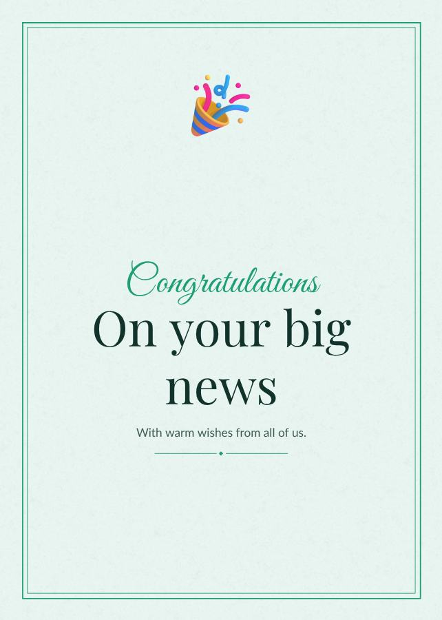 Mint Congratulations on your big news Card X — editable cards template