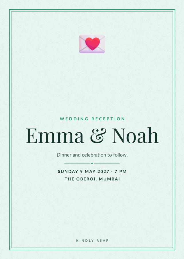 Mint Emma and Noah Reception Invite — editable wedding template