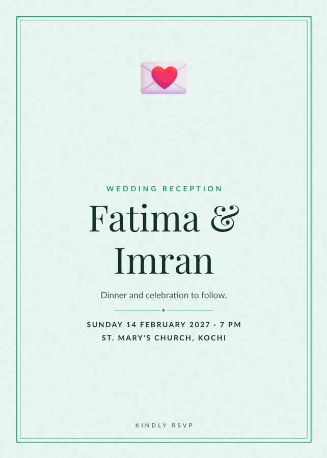 Mint Fatima and Imran Reception Invite — editable wedding template