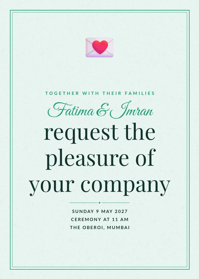 Mint Fatima and Imran Wedding Invitation — editable wedding template