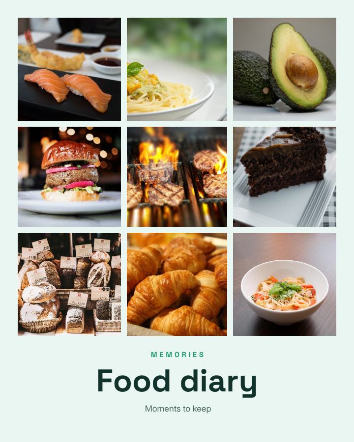 Mint Food diary 9 Photo Collage — editable photo collage template