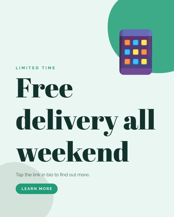 Mint Free delivery all weekend Announcement Post — editable social media template
