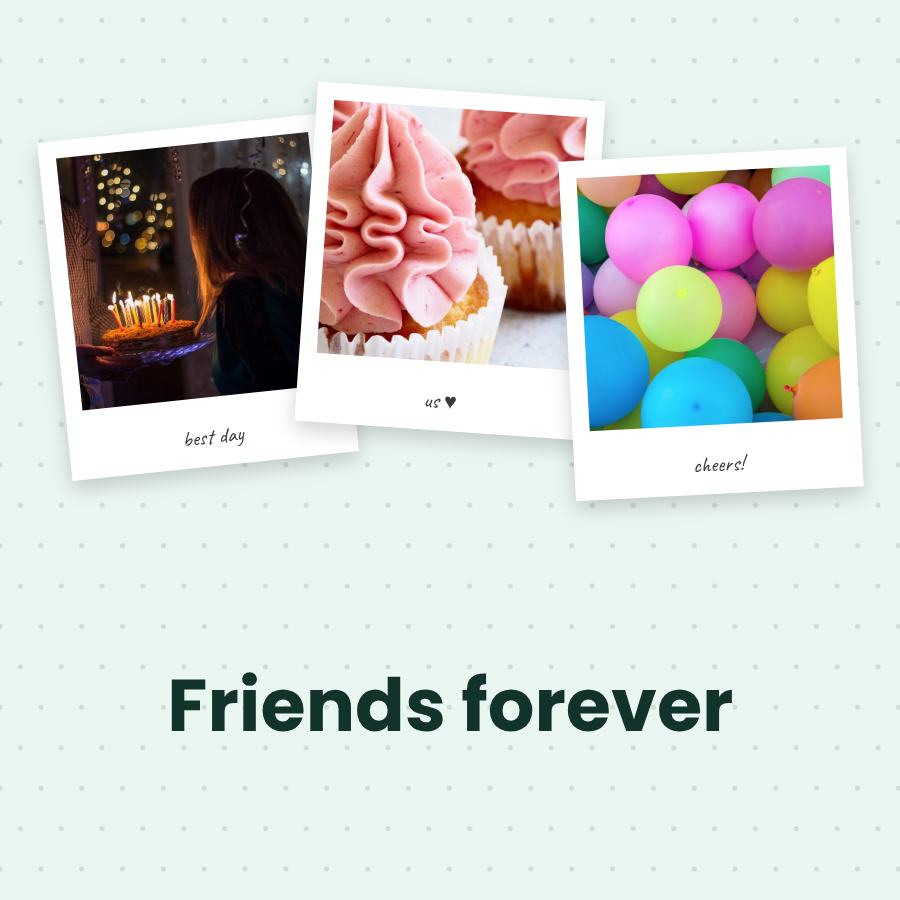 Mint Friends forever 3 Polaroid Album Page — editable photo collage template