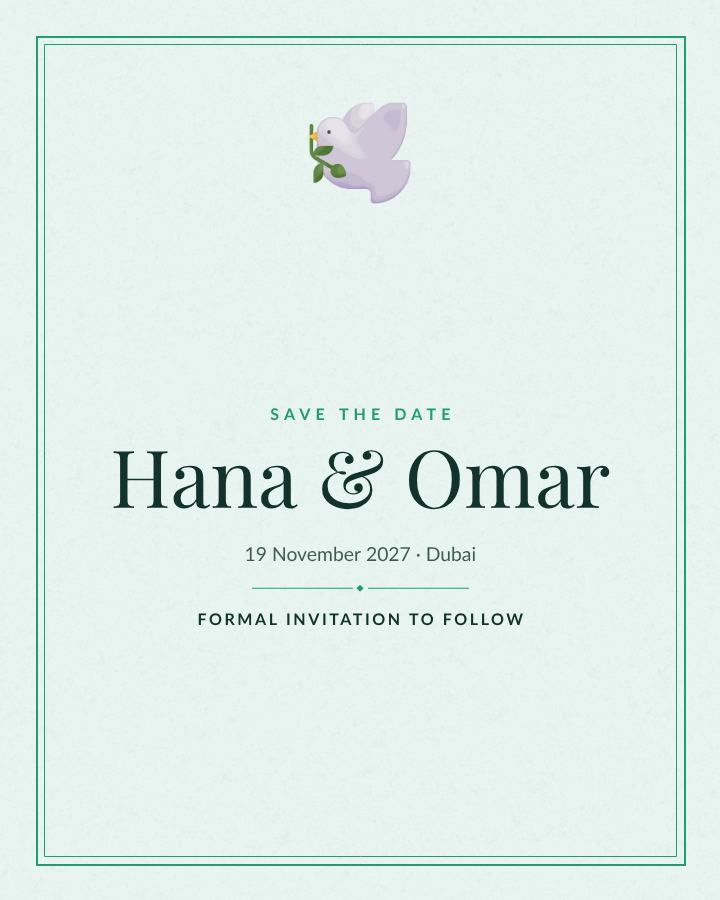 Mint Hana and Omar Save the Date — editable wedding template