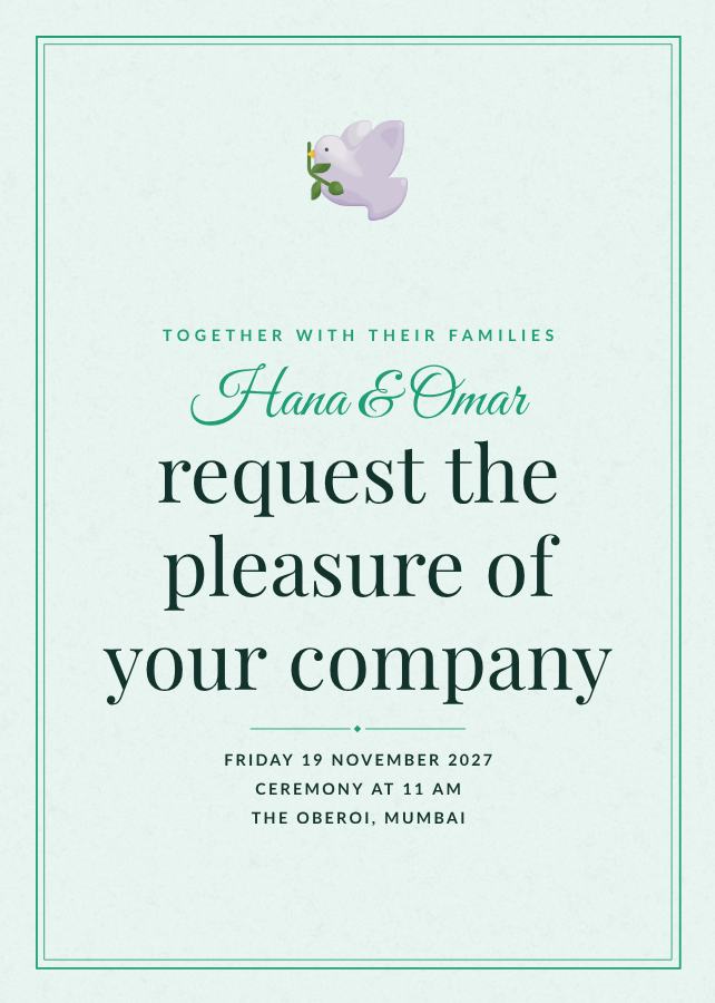 Mint Hana and Omar Wedding Invitation — editable wedding template