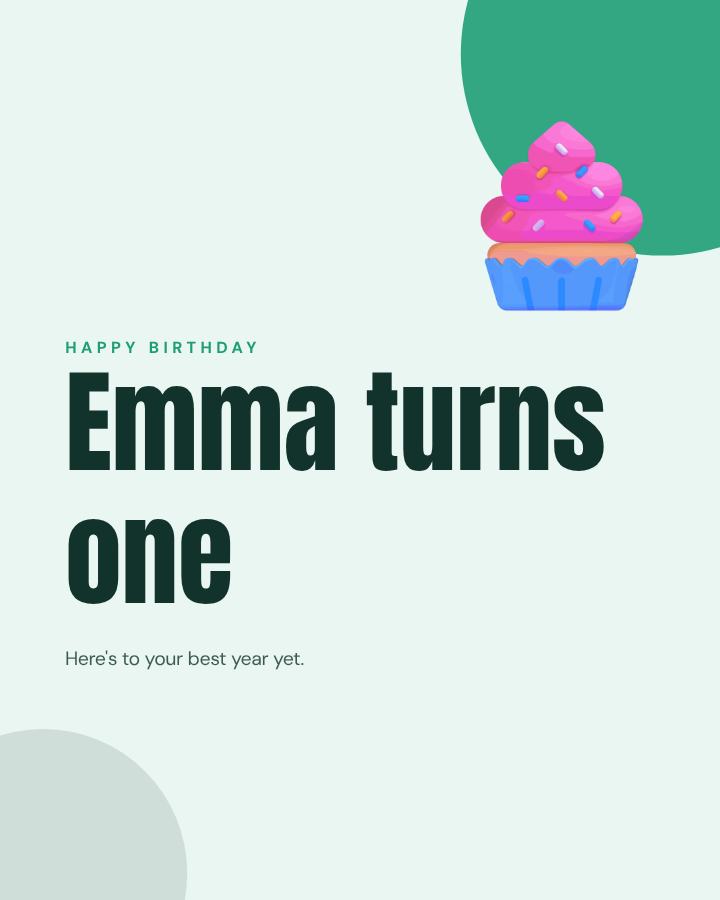 Mint Happy One Emma Birthday Post — editable birthday template