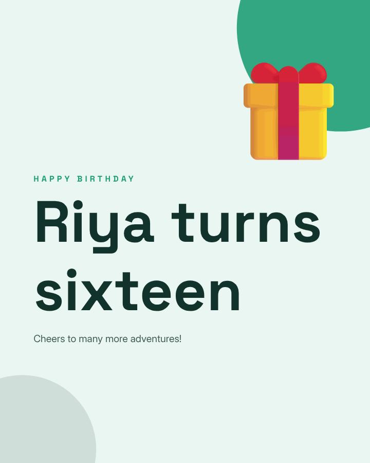 Mint Happy Sixteen Riya Birthday Post — editable birthday template
